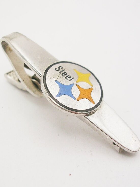 Vintage Silver US Steel Corp Tie Clip Pittsburgh PA Steelers Logo